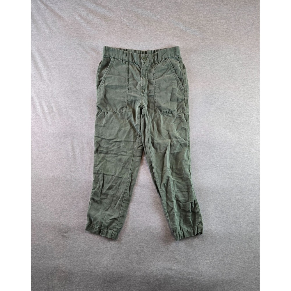 J CREW Seaside Pant Womens Size 2 Army Green Linen‎ Blend Button Up Stretch
